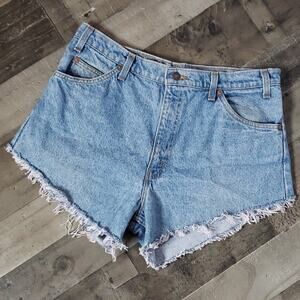 VTG 1992 Orange Tab Made in USA Light Wash 550 Cut Off Shorts, 33" waist